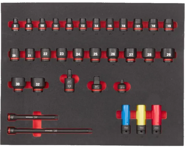 Milwaukee Impact Socket Set in Foam 1/2" 32 pieces